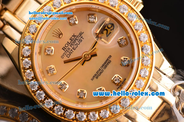 Rolex Datejust Lady Pearlmaster 2813 Automatic Gold Case with Diamond Bezel and Gold Dial ETA Coating - Click Image to Close